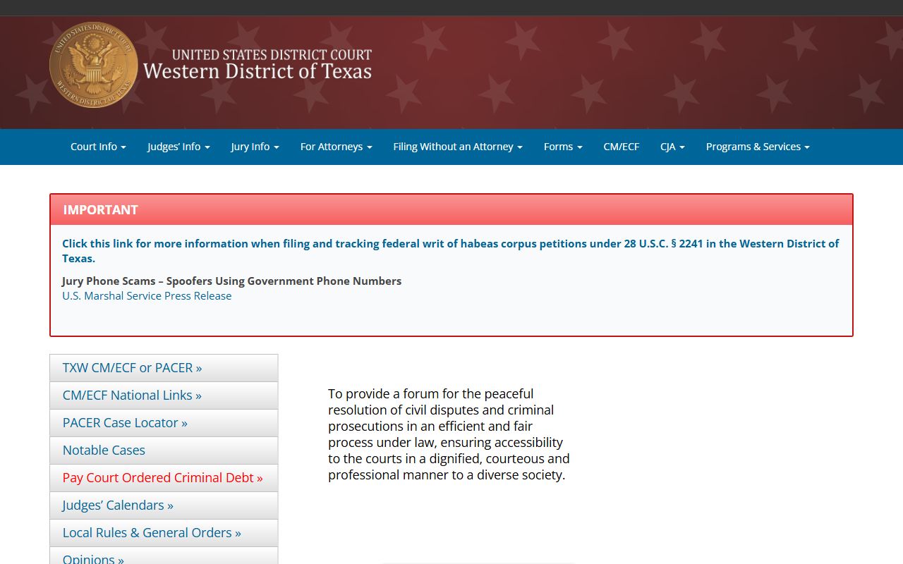 Hamilton County federal court records after jail arrest Western District of Texas