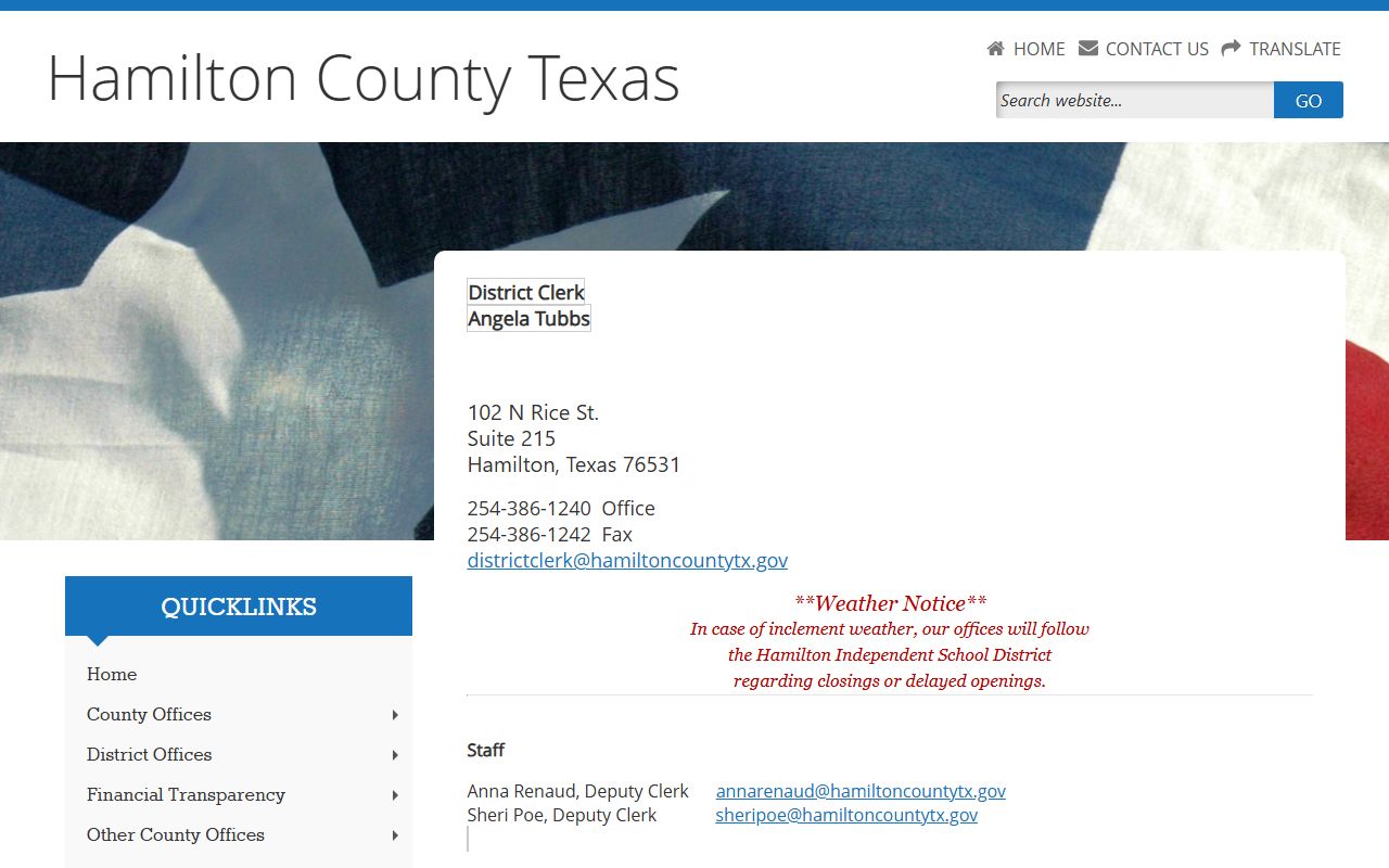 Hamilton County inmate records District Clerk public information and records request page