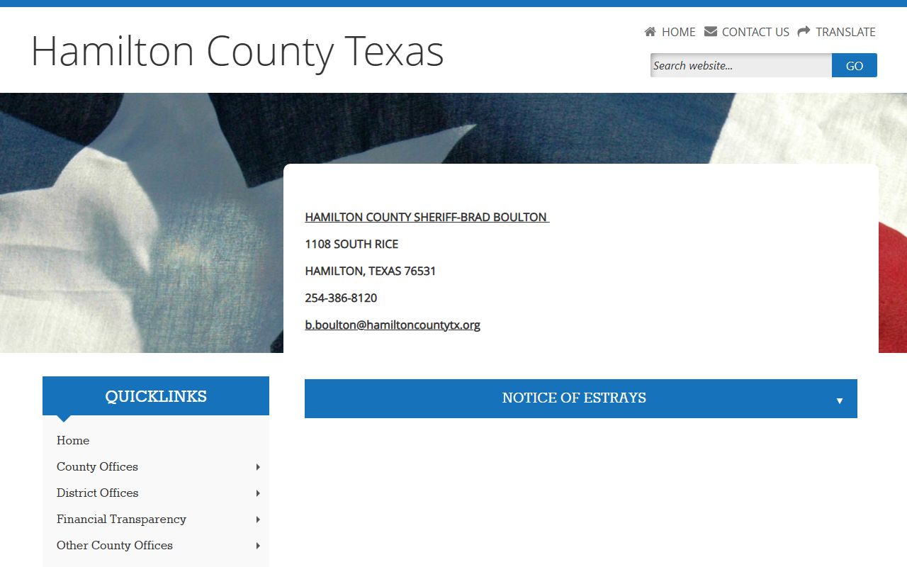 Hamilton County inmate records sheriff page with jail contact information