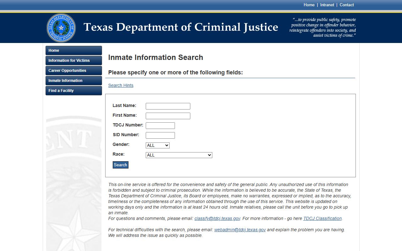 Hamilton County inmate search TDCJ public inmate search form